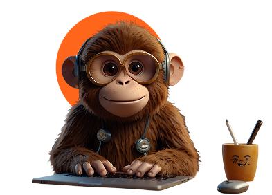 Monkey with glasses working on laptop