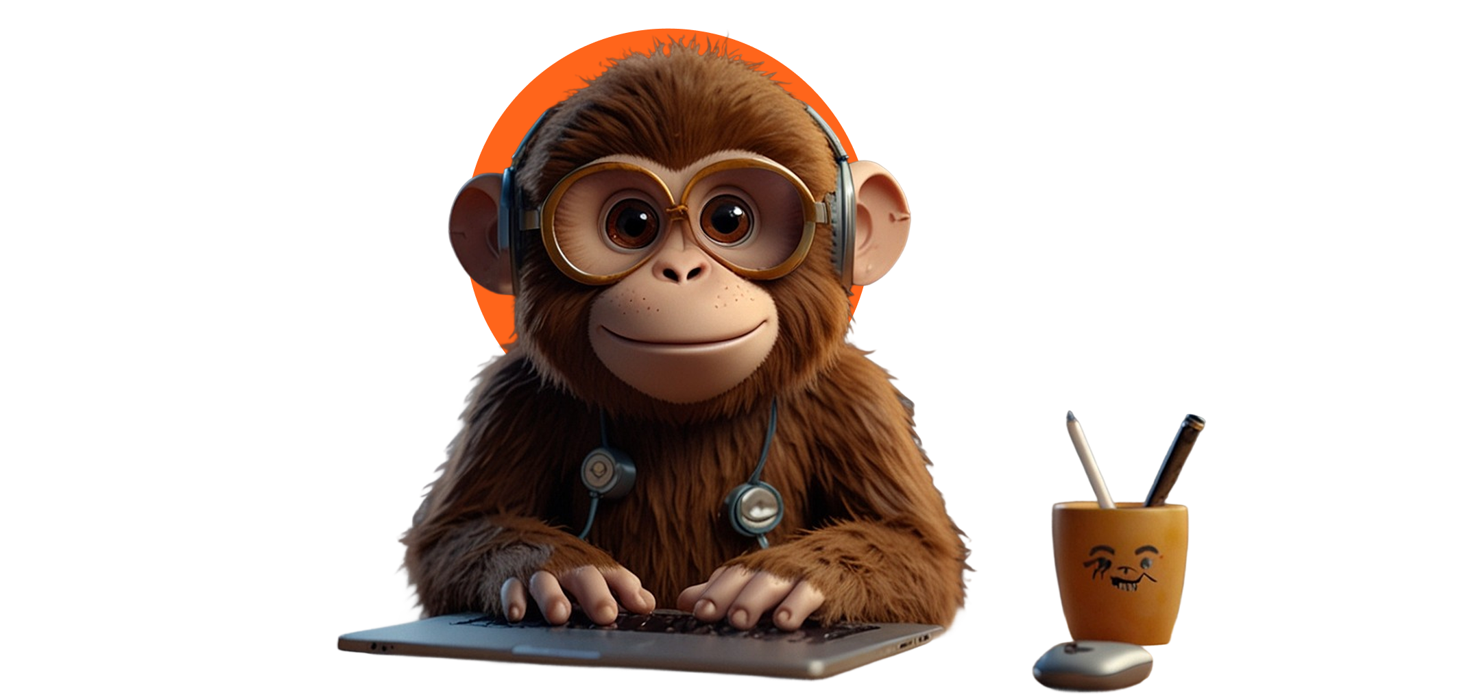 Monkey with glasses working on laptop